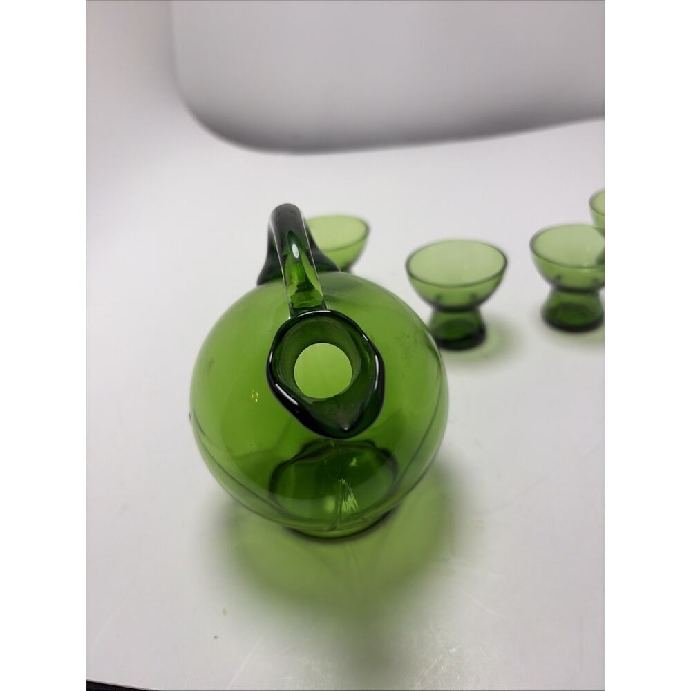 RARE Cambridge Green Small 5”Decanter & 4 Flat 1 OZ Cordials SUPERB! - Picture 4 of 10